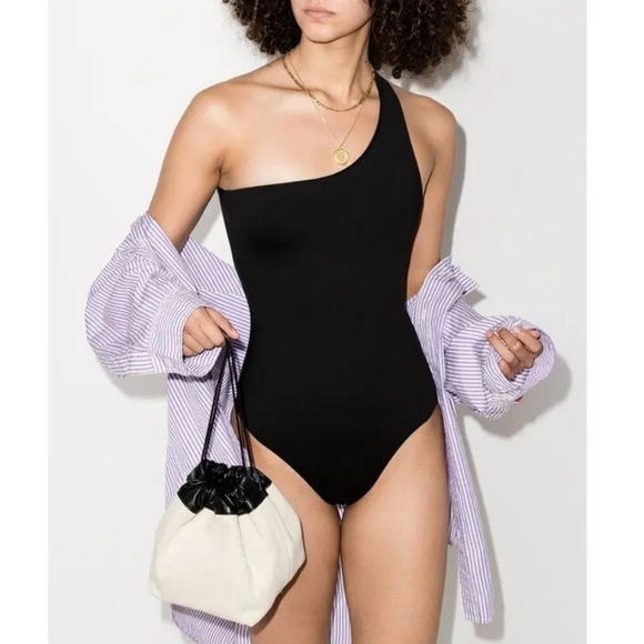 BONDI BORN High End Swimwear One Piece One Shoulder Black Womens Size 4 Swimsuit - Picture 1 of 12
